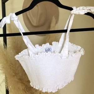 White scrunchy crop tip with tie straps